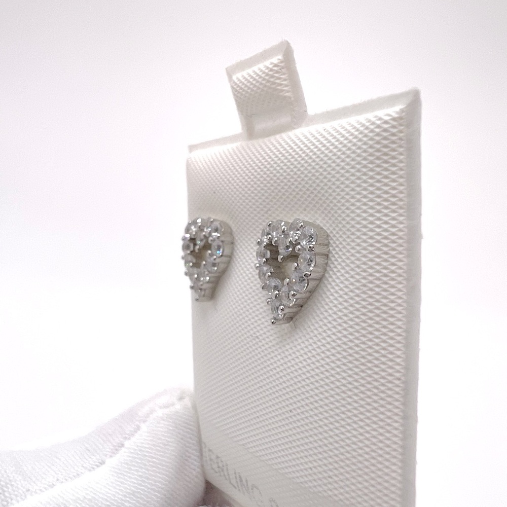 .925 Sterling Silver Open Heart Clear Cz Earrings - Picture 6 of 14